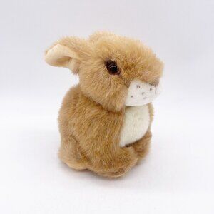 Lenwood Vintage Tan Brown Bunny Rabbit Plush 7” Realistic Stuffed Animal Ribbon